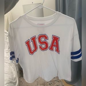 White USA Cropped T-Shirt. Size: S